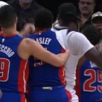 Una brutal pelea entre los Wolves y los Pistons acaba con siete expulsados