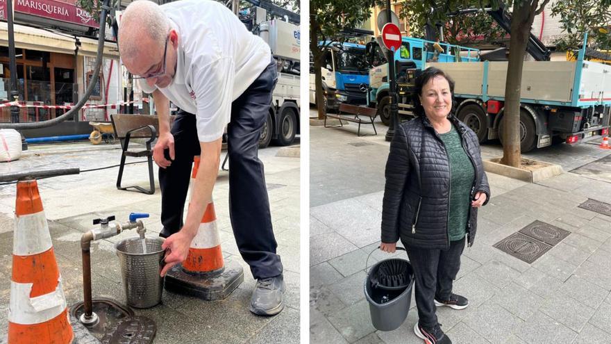Segundo corte de agua en dos días en el centro de Gijón: tuberías viejas, una «casualidad» y vecinos con cubos para abastecerse