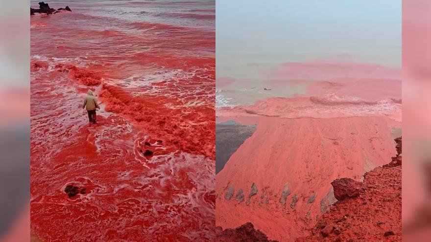 Cascada de ‘sangre’ en una playa de Irán