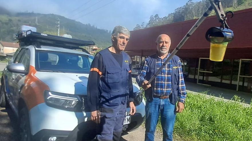 Los «soldados» Pérez y Domínguez frenan la invasión de la velutina en Mieres: 3.000 nidos destruidos en cinco años