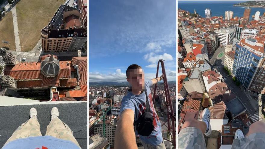 Un hombre se graba desde el borde de uno de los edificios más altos de Gijón: «Vaya locura»