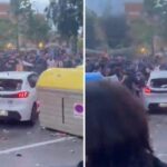Un coche atropella a una veintena de aficionados del Espanyol antes del derbi catalán