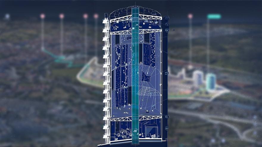 Convertir el gasómetro de Avilés en el segundo rocódromo más alto de Europa con un observatorio astronómico en la cima: el proyecto ganador del concurso de ideas para la instalación