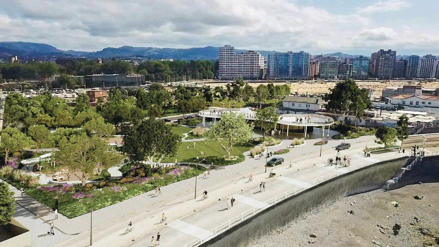 Así es «Brisa marina», el plan encogido para la playa verde del Rinconín: praderas, lago y un edificio con mirador
