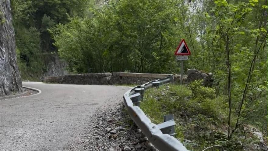 Preocupación en Ponga por el peligro del desprendimiento de piedras sobre la calzada en la zona del Desfiladero de los Beyos