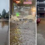 VÍDEO: El reventón de una tubería deja sin agua a decenas de vecinos del centro de Mieres